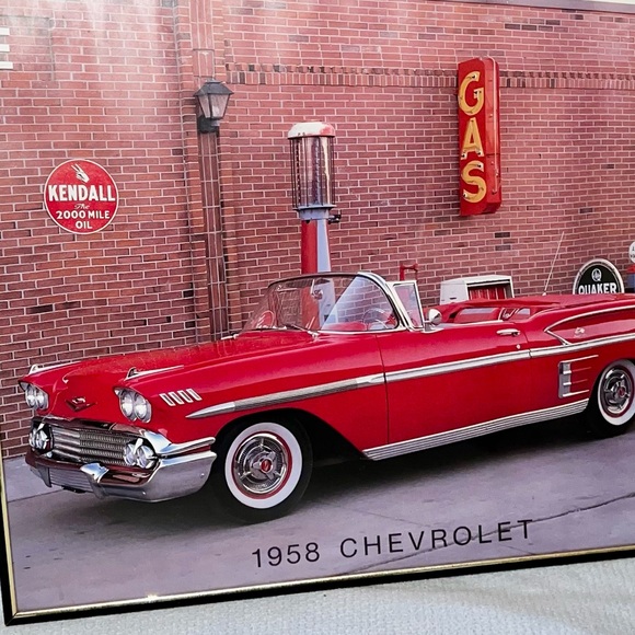 Rare 1958 Chevrolet Convertible Vintage Cherry Red Print Glass Cover Thin Frame - Picture 5 of 9